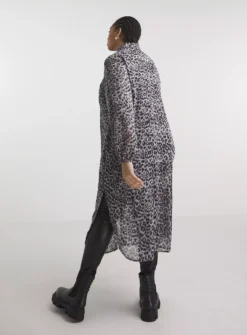 SIMPLY BE Grey Animal Sheer Longline Shirt 28 9 SIMPLY BE Grey Animal Sheer Longline Shirt 28 -GlamMode Store tuc143588016 Grey R Z002A