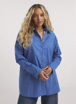 SIMPLY BE Blue Mixed Stripe Relaxed Fit Shirt 12 -GlamMode Store tuc143591101 Blue R Z003A 1