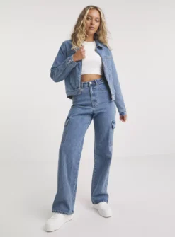 SIMPLY BE High Rise Straight Leg Blue Cargo Jean 20 -GlamMode Store tuc143591426 Blue R Z001A
