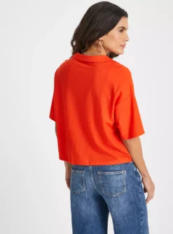 Red Boxy Jersey Shirt 24 -GlamMode Store tuc143607213 Red R Z004A