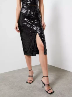 For All The Love Black Sequin Wrap Skirt 18 -GlamMode Store tuc143619732 Black R Z001A