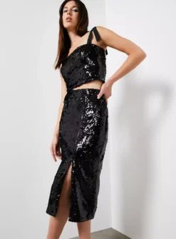 For All The Love Black Sequin Wrap Skirt 18 -GlamMode Store tuc143619732 Black R Z004A