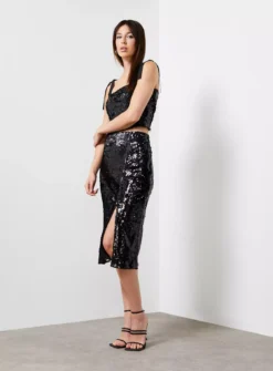 For All The Love Black Sequin Wrap Skirt 18 -GlamMode Store tuc143619732 Black R Z005A