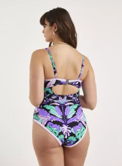 FIGLEAVES Frida Purple Floral Bandeau Swimsuit Longer Length 32G -GlamMode Store tuc143644541 Purple R Z002A