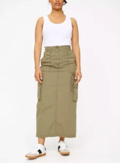 Khaki Utility Cargo Maxi Skirt 18 -GlamMode Store tuc143647792 Khaki R Z001A