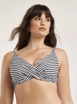 FIGLEAVES Tailor Black Stripe Underwired Non Padded Wrap Plunge Bikini Top 36DD -GlamMode Store tuc143649093 Black R Z004A