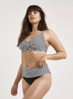 FIGLEAVES Tailor Black Stripe Underwired Non Padded Wrap Plunge Bikini Top 36DD -GlamMode Store tuc143649093 Black R Z005A
