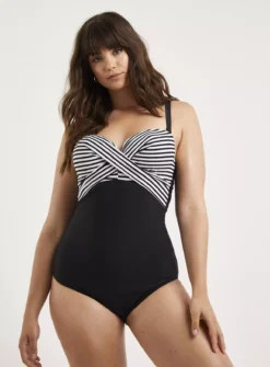 FIGLEAVES Tailor Twist Underwired Bandeau Tummy Control Swimsuit Longer Length 32G -GlamMode Store tuc143651151 Black R Z004A