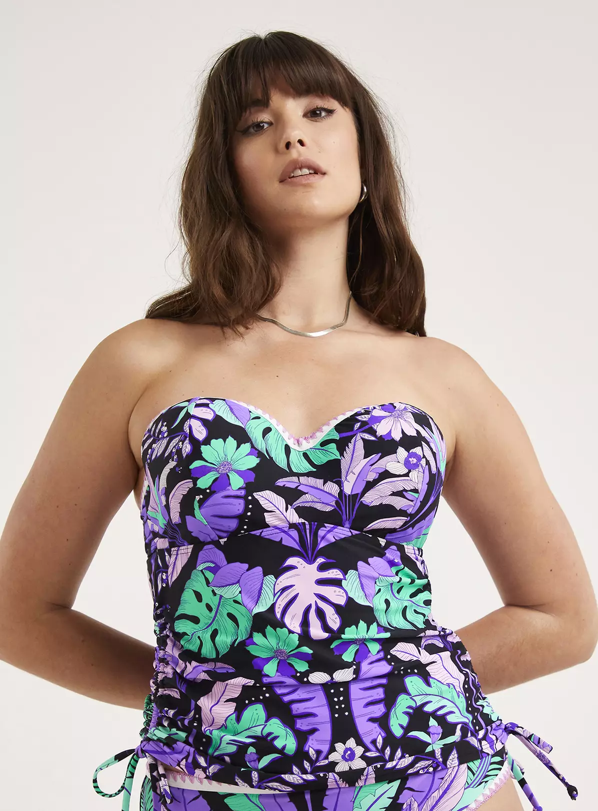 FIGLEAVES Frida Purple Floral Underwired Bandeau Tankini Top 34D 3 FIGLEAVES Frida Purple Floral Underwired Bandeau Tankini Top 34D