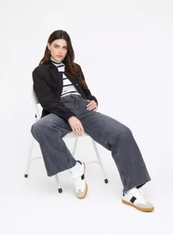 Black Distressed Denim Wide Leg Jeans16L