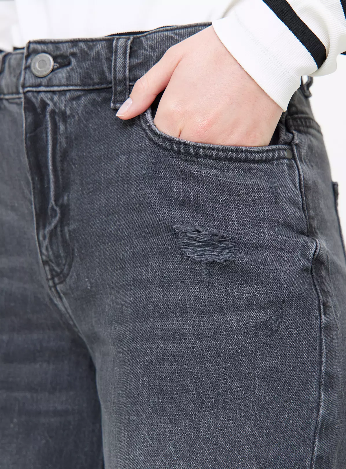 Black Distressed Denim Wide Leg Jeans16L 4 Black Distressed Denim Wide Leg Jeans16L - Image 2