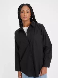 Black Poplin Oversized Shirt 14 8 Black Poplin Oversized Shirt 14 -GlamMode Store tuc143665510 Black R Z001A