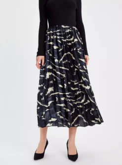 Black Smudge Print Pleated Maxi Skirt 12 -GlamMode Store tuc143685684 Multi20Coloured R Z001A 1