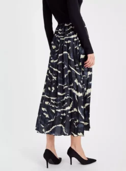 Black Smudge Print Pleated Maxi Skirt 22 -GlamMode Store tuc143685684 Multi20Coloured R Z004A