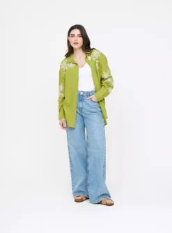Chartreuse Embroidered Relaxed Fit Linen-Rich Shirt 10 -GlamMode Store tuc143702851 Khaki R Z002A