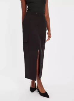 Black Cargo Coord Column Midi Skirt 18