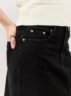 EVERBELLE Black Denim Midaxi Skirt 22 -GlamMode Store tuc143715046 Black R Z003A