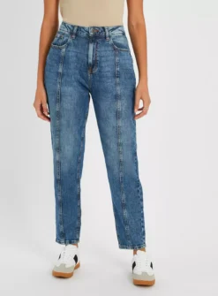 Vintage Wash Denim Panelled Mom Jeans18L -GlamMode Store tuc143723062 Dark20Denim R Z001A
