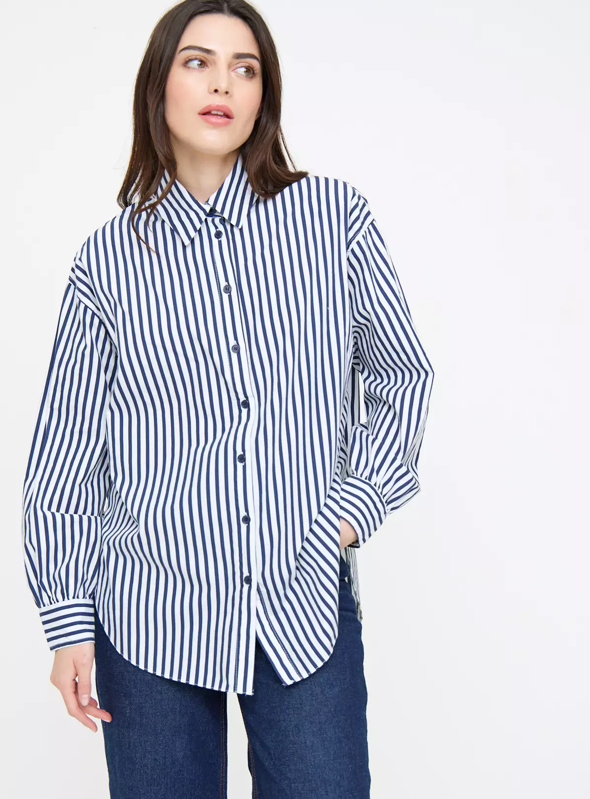 Navy Poplin Stripe Oversized Shirt16 4 Navy Poplin Stripe Oversized Shirt16 - Image 2