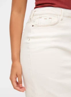 Ecru Denim Split Hem Maxi Skirt 18 -GlamMode Store tuc143830802 Cream R Z002A