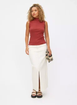 Ecru Denim Split Hem Maxi Skirt 18