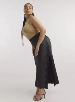 SIMPLY BE Black Satin Lace Trim Maxi Skirt 28 -GlamMode Store tuc143843611 Black R Z003A