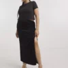 SIMPLY BE Black Side Split Velour Maxi Skirt 24