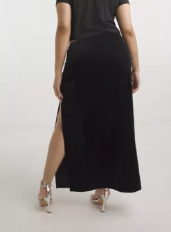 SIMPLY BE Black Side Split Velour Maxi Skirt 24 -GlamMode Store tuc143845879 Black R Z002A