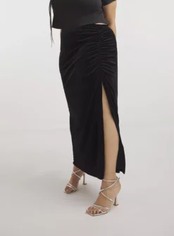 SIMPLY BE Black Side Split Velour Maxi Skirt 14 -GlamMode Store tuc143845879 Black R Z003A 1