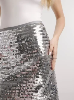 SIMPLY BE Silver Disc Sequin Mini Skirt 26 -GlamMode Store tuc143850459 Silver R Z004A