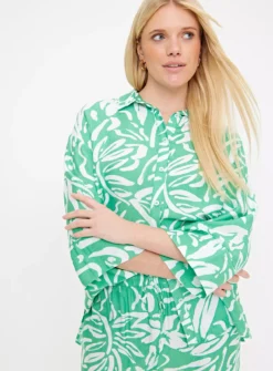 Green Leaf Print Oversized Shirt 20