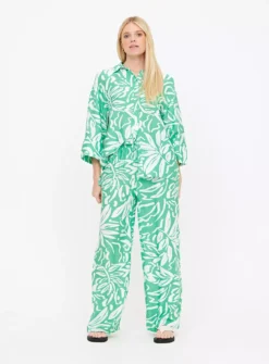 Green Leaf Print Oversized Shirt 10 -GlamMode Store tuc143878486 Multi20Coloured R Z002A 1