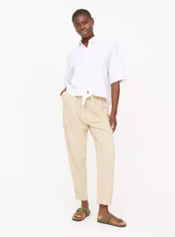 White Tie Front Boxy Linen Blend Shirt 8 8 White Tie Front Boxy Linen Blend Shirt 8 -GlamMode Store tuc143889151 White R Z002A