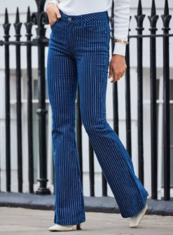 SOSANDAR Navy Blue Pinstripe Kickflare Jean 20 -GlamMode Store tuc144029030 Navy R Z002A 1