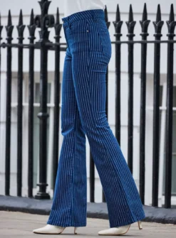 SOSANDAR Navy Blue Pinstripe Kickflare Jean 20 -GlamMode Store tuc144029030 Navy R Z003A 1