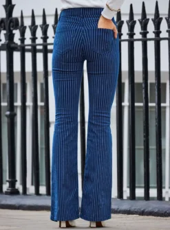 SOSANDAR Navy Blue Pinstripe Kickflare Jean 14 -GlamMode Store tuc144029030 Navy R Z004A