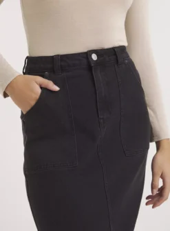 SIMPLY BE Black Wash Denim Maxi Skirt 28 -GlamMode Store tuc144036782 Black R Z004A