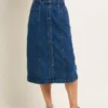 BRAKEBURN Button Front Denim Midi Skirt 14