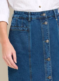 BRAKEBURN Button Front Denim Midi Skirt 14 -GlamMode Store tuc144108176 Blue R Z003A 1