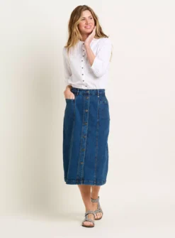 BRAKEBURN Button Front Denim Midi Skirt 18 -GlamMode Store tuc144108176 Blue R Z004A