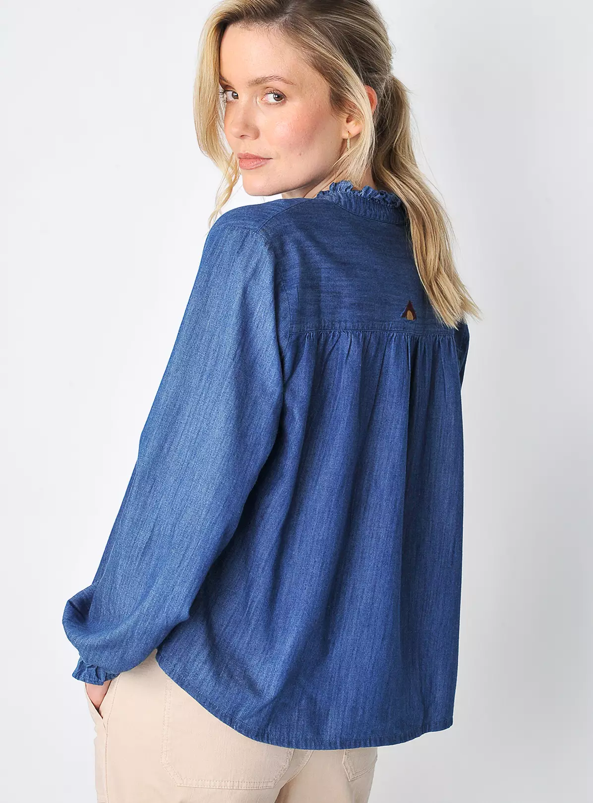 BURGS Pannier Womens Frill Long Sleeve Shirt Chambray 18 4 BURGS Pannier Womens Frill Long Sleeve Shirt Chambray 18 - Image 2