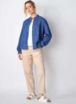 BURGS Pannier Womens Frill Long Sleeve Shirt Chambray 10