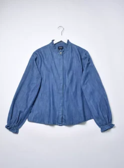 BURGS Pannier Womens Frill Long Sleeve Shirt Chambray 10 -GlamMode Store tuc144147853 Blue R Z005A 1