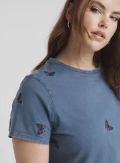 SIMPLY BE Butterfly Embroidered Tee 30 -GlamMode Store tuc144160425 Grey R Z004A