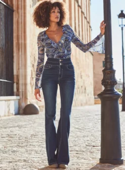 SOSANDAR Blue Conversational Mesh Printed Ruffle Shirt 16