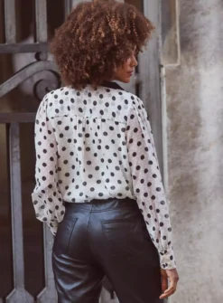 SOSANDAR White Spot Contrast Tie Neck Dobby Blouse In Polka Dot 16 -GlamMode Store tuc144171992 Multi20Coloured R Z003A