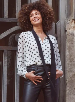 SOSANDAR White Spot Contrast Tie Neck Dobby Blouse In Polka Dot 16 -GlamMode Store tuc144171992 Multi20Coloured R Z005A