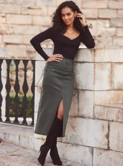 SOSANDAR Cargo Pocket Denim Skirt 10 -GlamMode Store tuc144172143 Khaki R Z001A 1