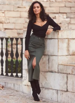 SOSANDAR Cargo Pocket Denim Skirt 10 -GlamMode Store tuc144172143 Khaki R Z003A 1