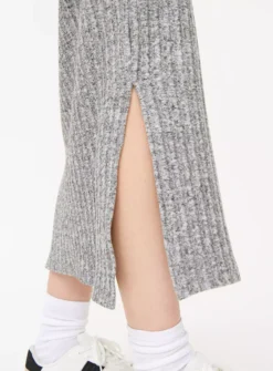 Grey Soft Touch Ribbed Midi Skirt 24 -GlamMode Store tuc144173234 Charcoal R Z003A